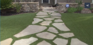 artificial grass lawns 2017 - front yard with flagstone pathway