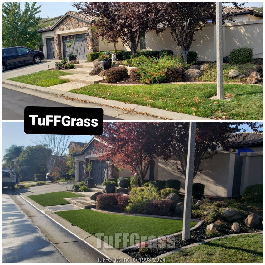 photo of example Artificial Turf Grass Installation Next to Natural Grass Lawn