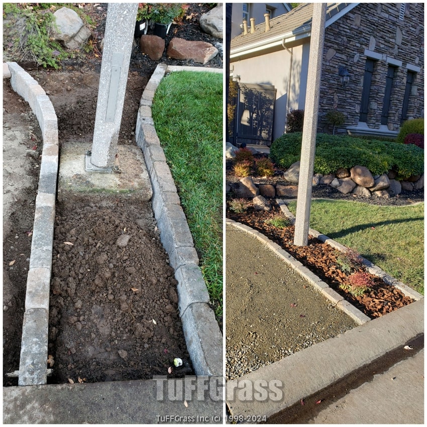 example of how to build a 3 foot garden between natural and artificial turf grass